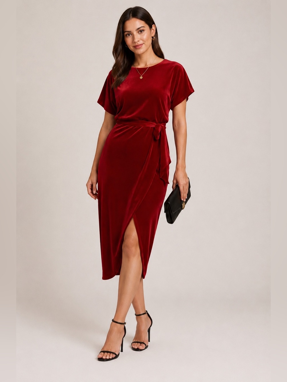 Kensie Red Velvet Wrap Midi Dress – Size L